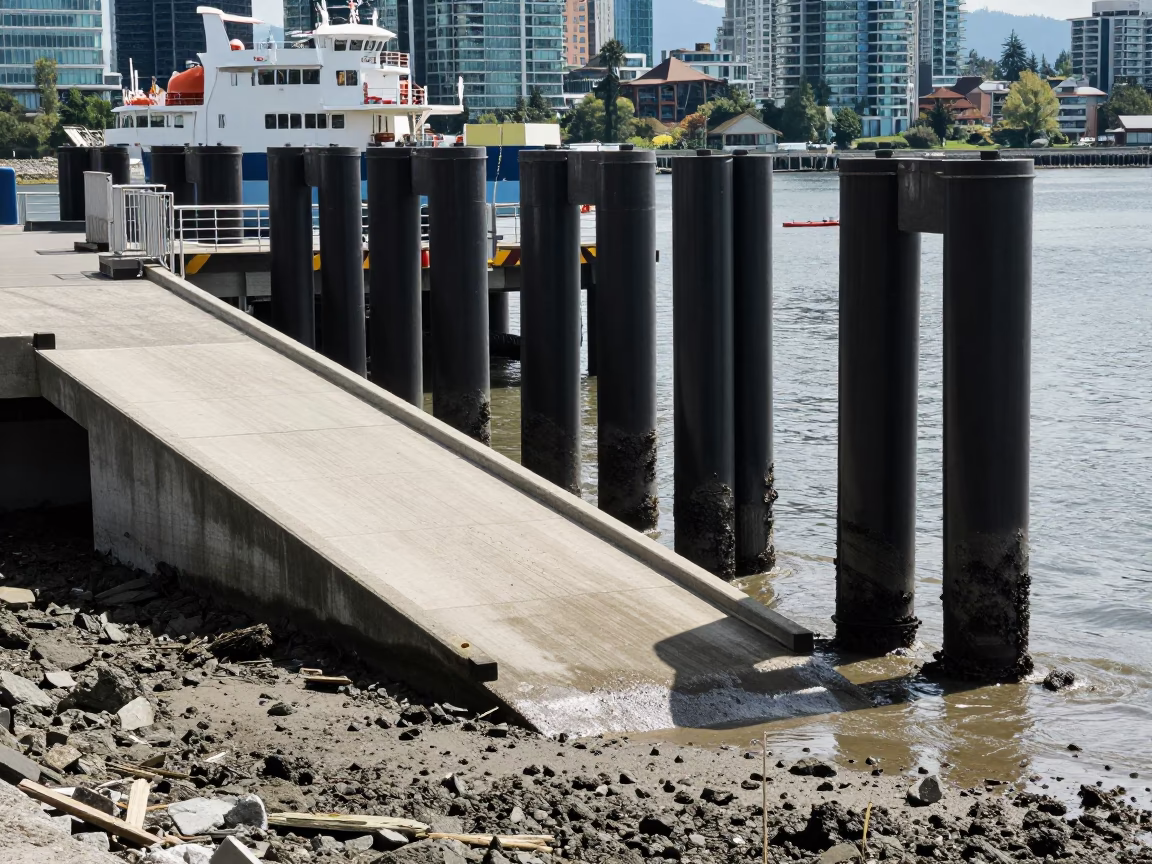 Midday Light on Piling System in Vancouver in in Vancouver, British Columbia, Canada
