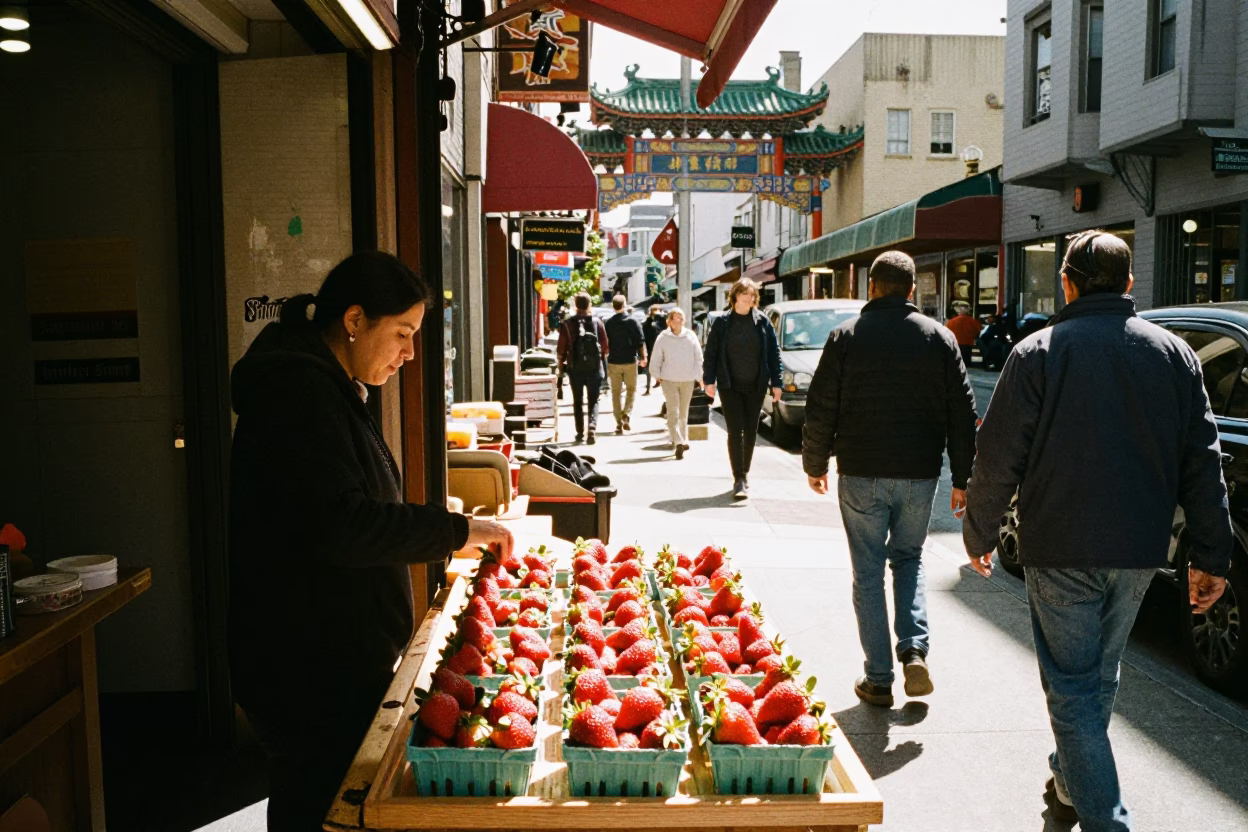 Midday Light on Scene Chinatown in San Francisco in in San Francisco, California, United States