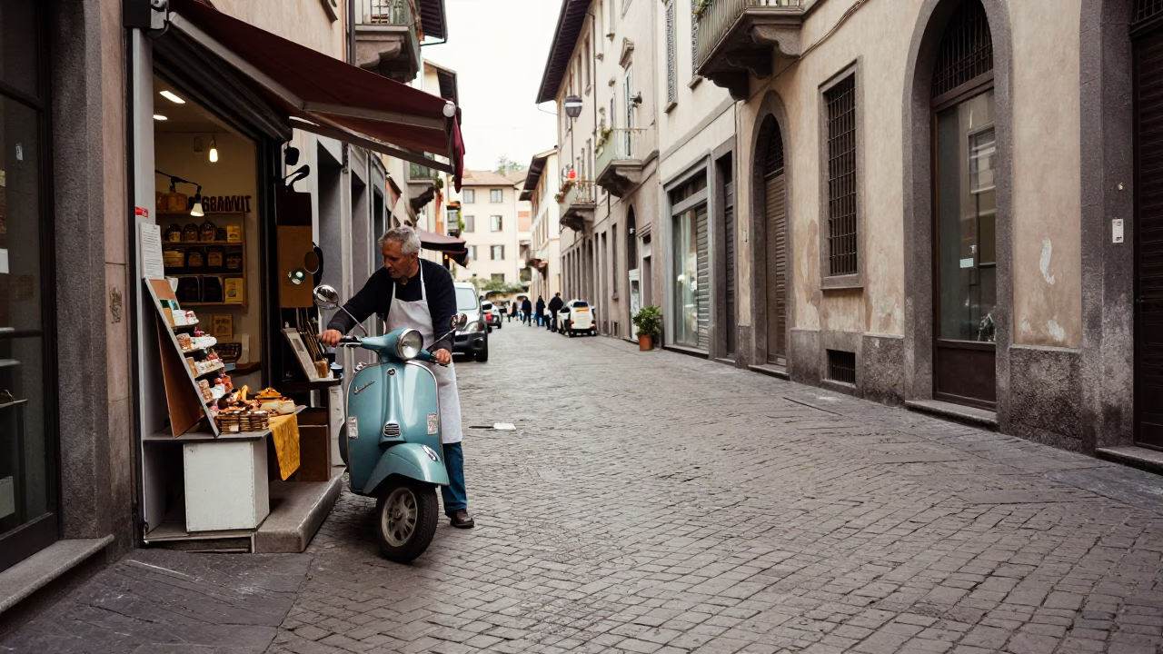 Midday Light on Serving Customer in Milan in in Milan, Italy