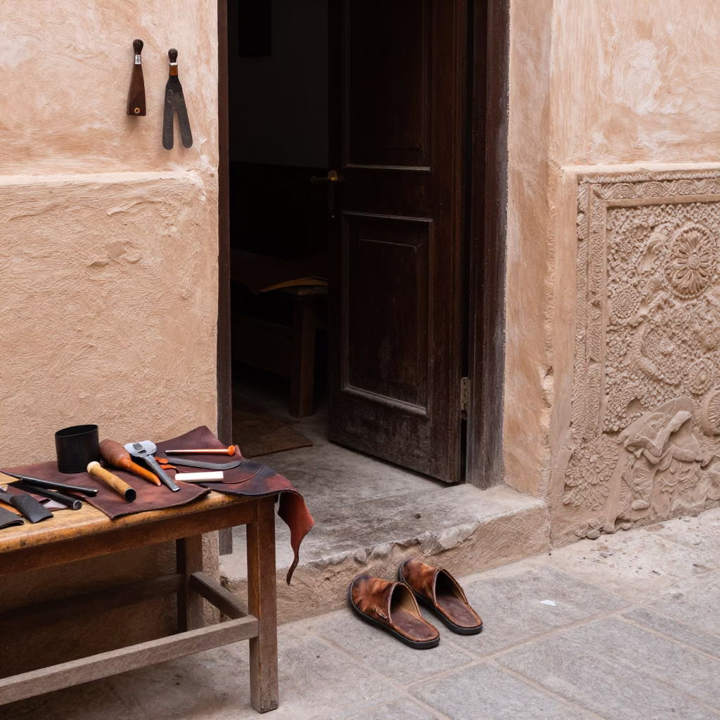 Midday Light on Slippers in Fez in in Fez, Morocco