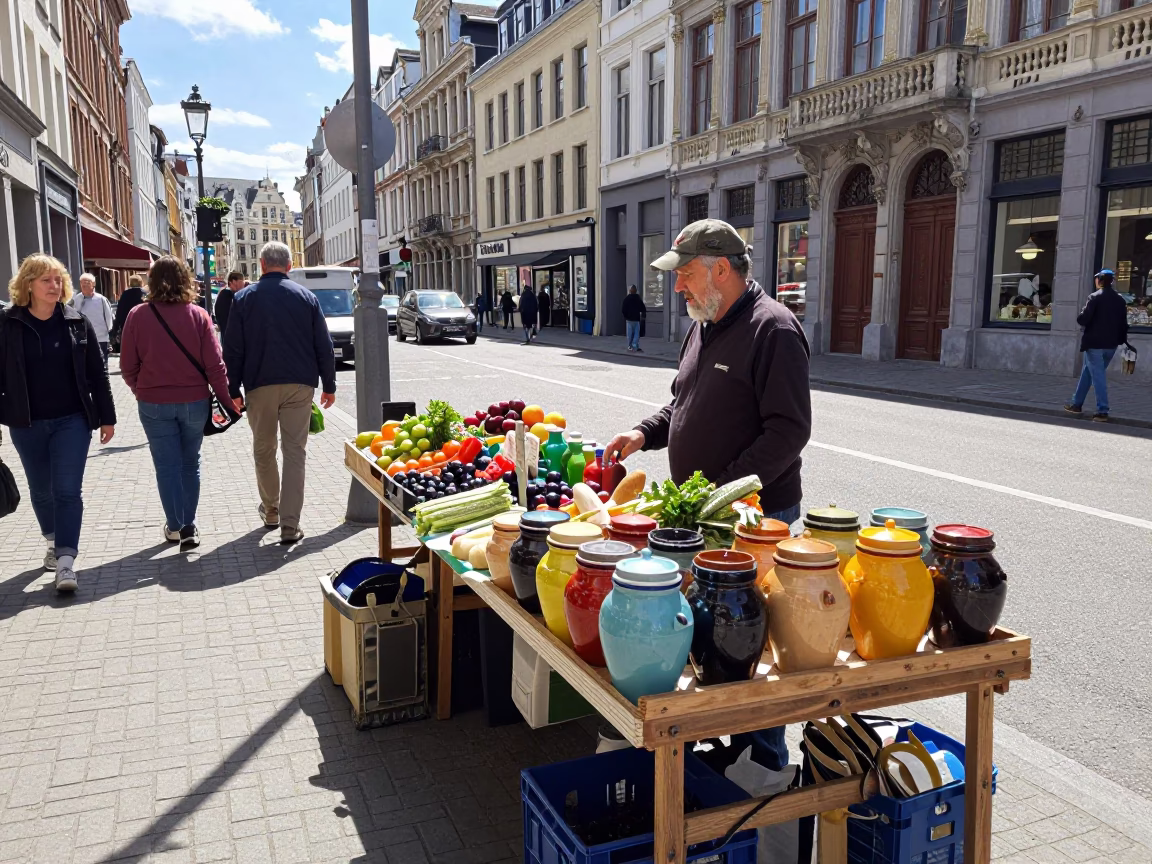 Midday Light on Street Scene in Brussels in in Brussels, Belgium