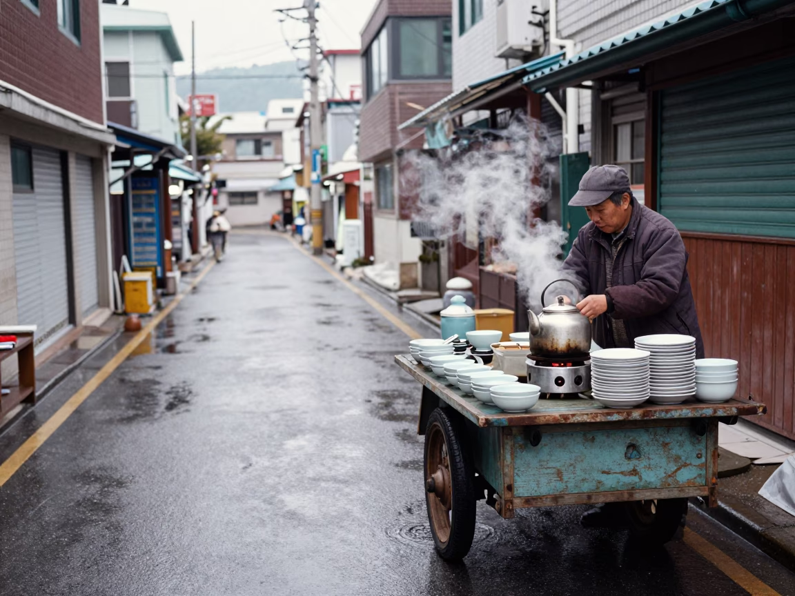 Midday Light on Street Scene in Busan in in Busan, South Korea