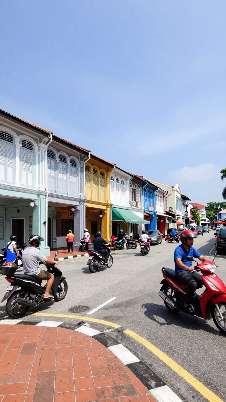 Midday Light on Street Scene in George Town in in George Town, Malaysia
