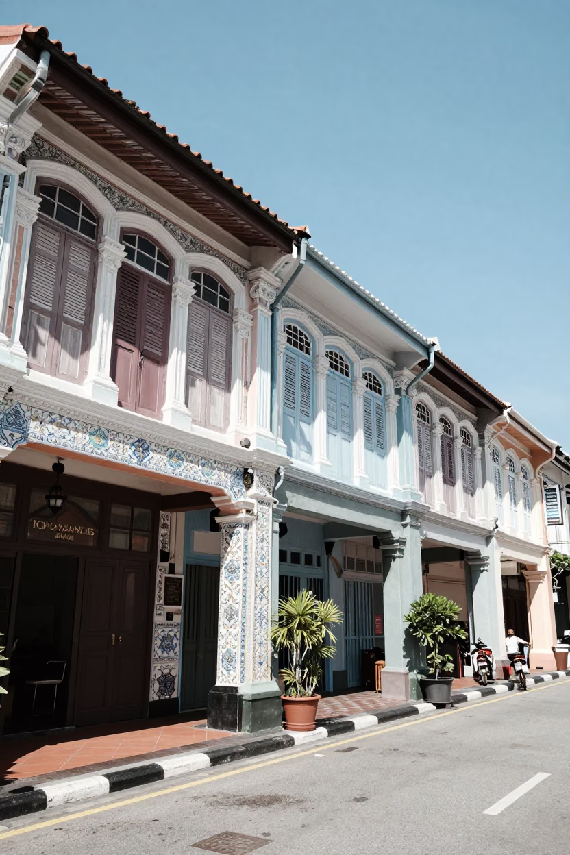 Midday Light on Street Scene in George Town in in George Town, Malaysia