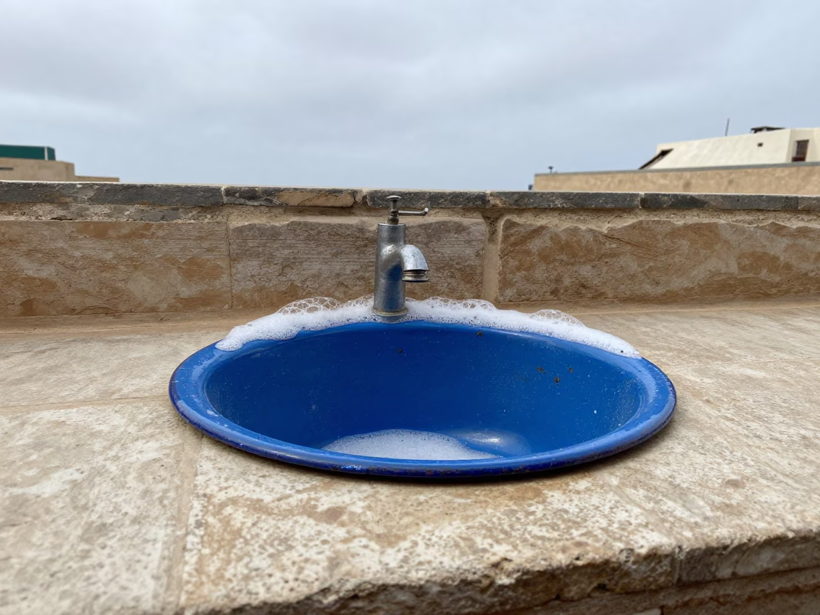 Midday Light on Traditional Moroccan Kitchen Sink Area in Essaouira in in Essaouira, Morocco