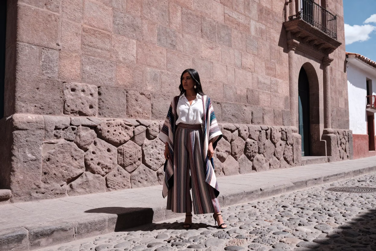 Midday Light on Woman Midday Street Scene in Cusco in in Cusco, Peru
