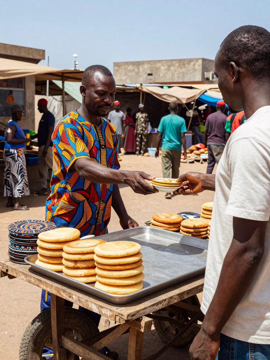Midday Market Scene in Dakar Senegal with Mandazi and Local Commerce in in Dakar, Senegal