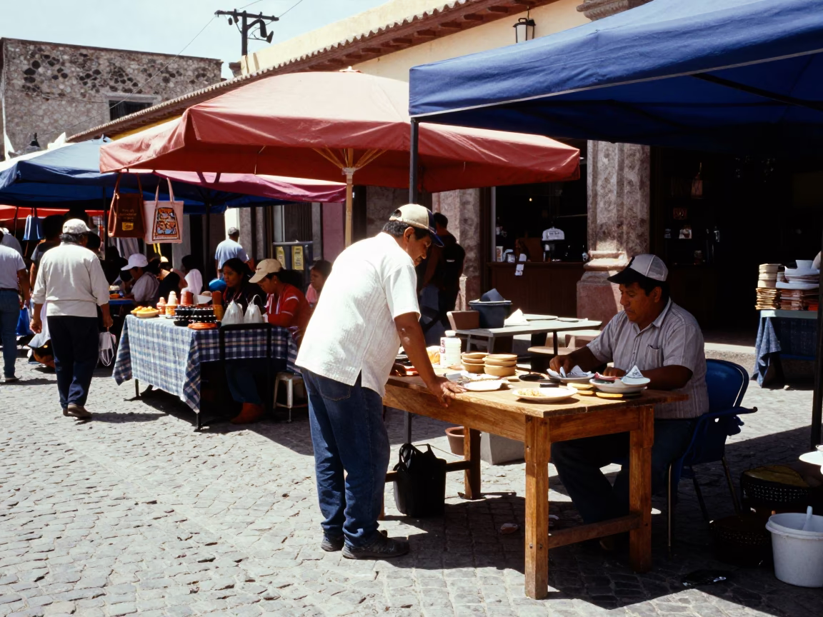 Midday Market Scene in Oaxaca Mexico with Local Vendors and Traditional Wares in in Oaxaca, Mexico