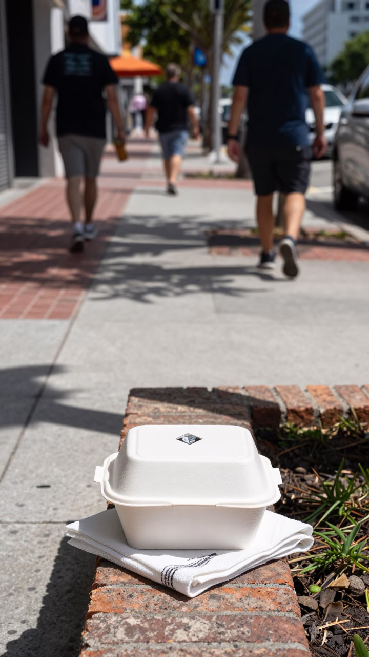 Midday Miami Street Scene with Linen Napkin and Diamond Earring Reflection in in Miami, Florida, United States