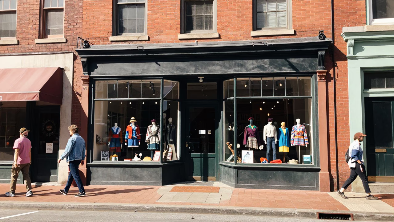 Midday Nashville Tennessee Street Scene with Vintage Storefront and Pedestrians in in Nashville, Tennessee, United States