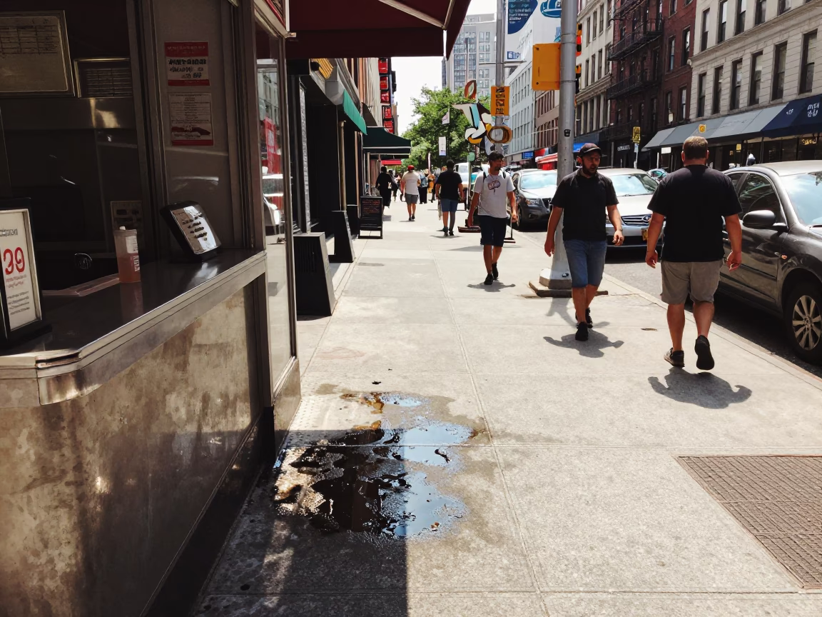 Midday New York Street Scene with Vintage Diner Grease Sheen and Baking Sheet in in New York, New York, United States