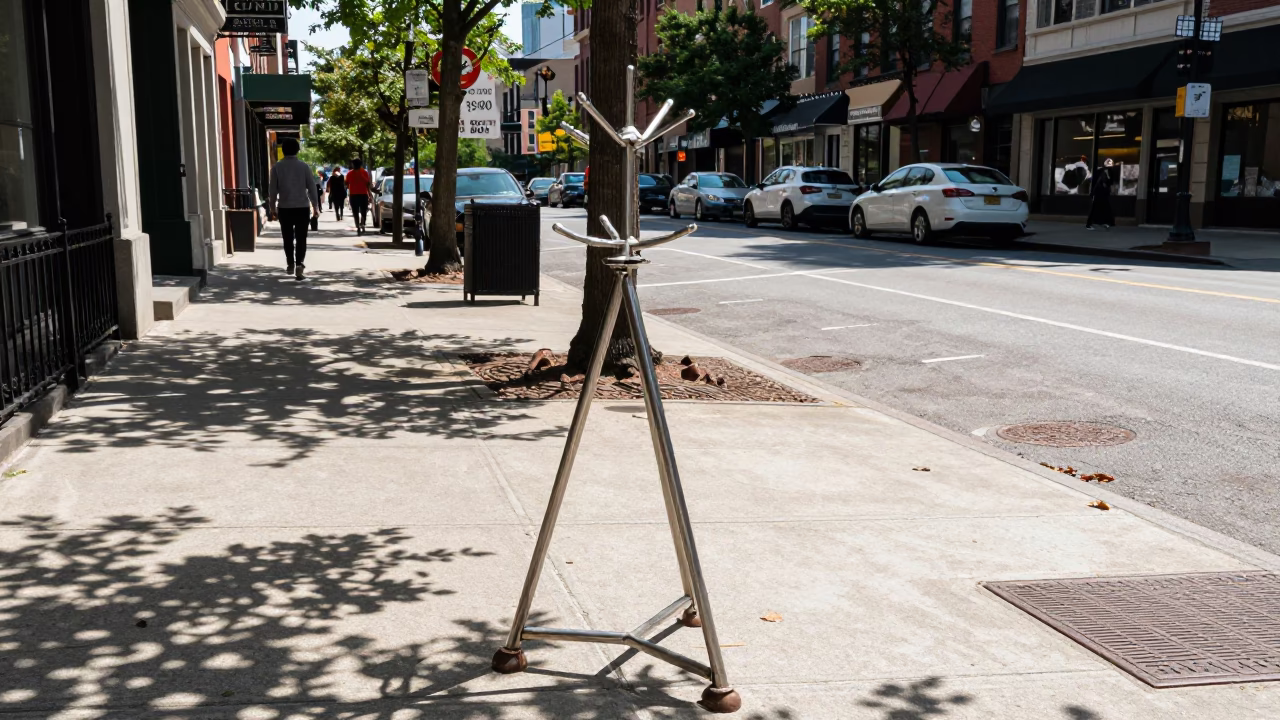 Midday Philadelphia Street Scene with Coat Stand and Urban Details in in Philadelphia, Pennsylvania, United States