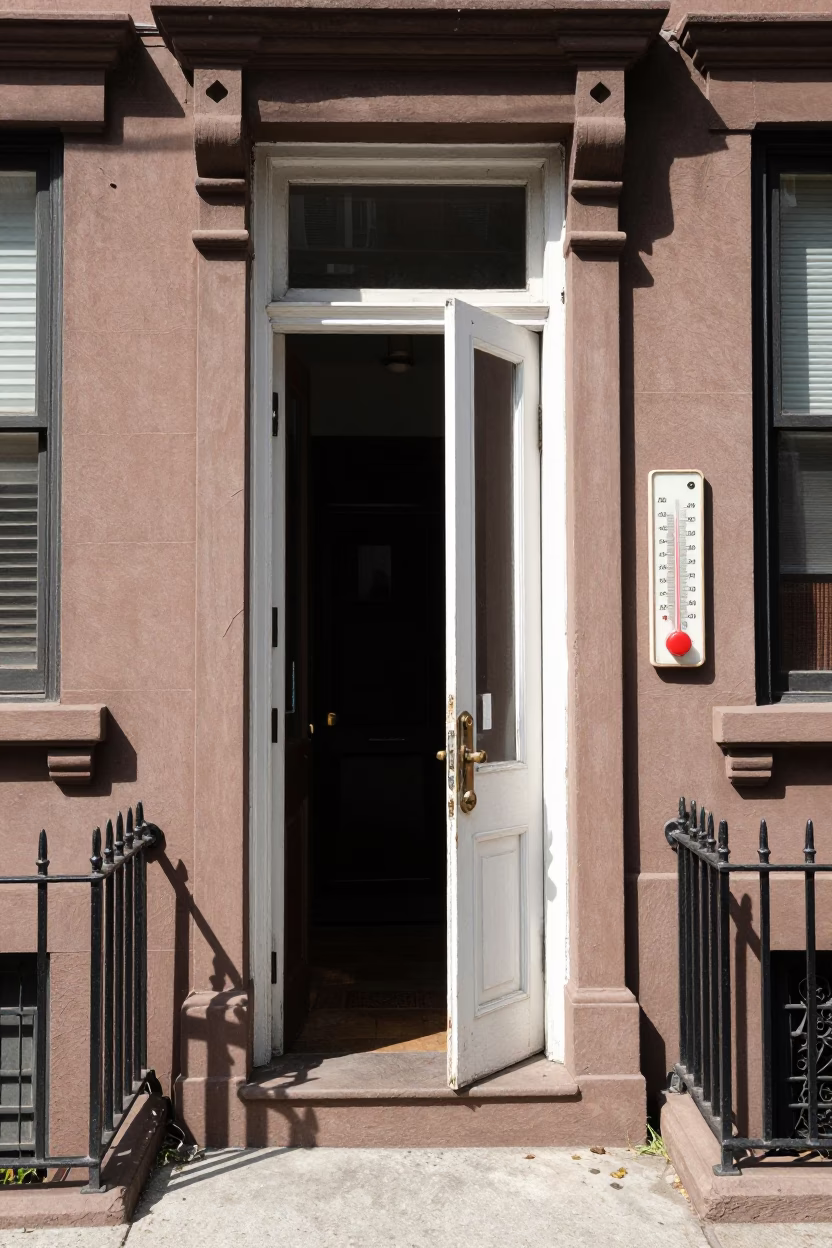 Midday Philadelphia Street Scene with Vintage Doorframe and Thermometer in in Philadelphia, Pennsylvania, United States