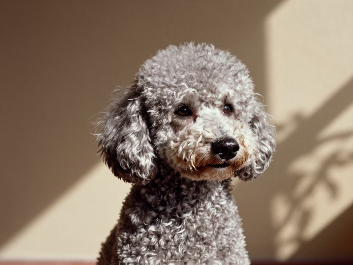 Midday Poodle Portrait in Oaxaca Studio in in a quiet portrait studio with a plain backdrop and eye-level framing in Oaxaca