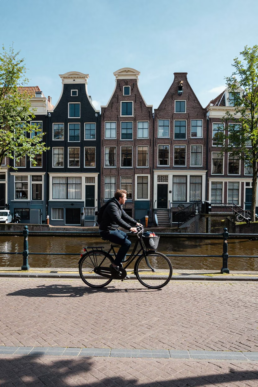 Midday Scene in Amsterdam at Midday Light in in Amsterdam, Netherlands