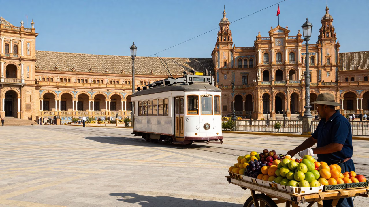Midday Scene in Seville at Midday Light in in Seville, Spain