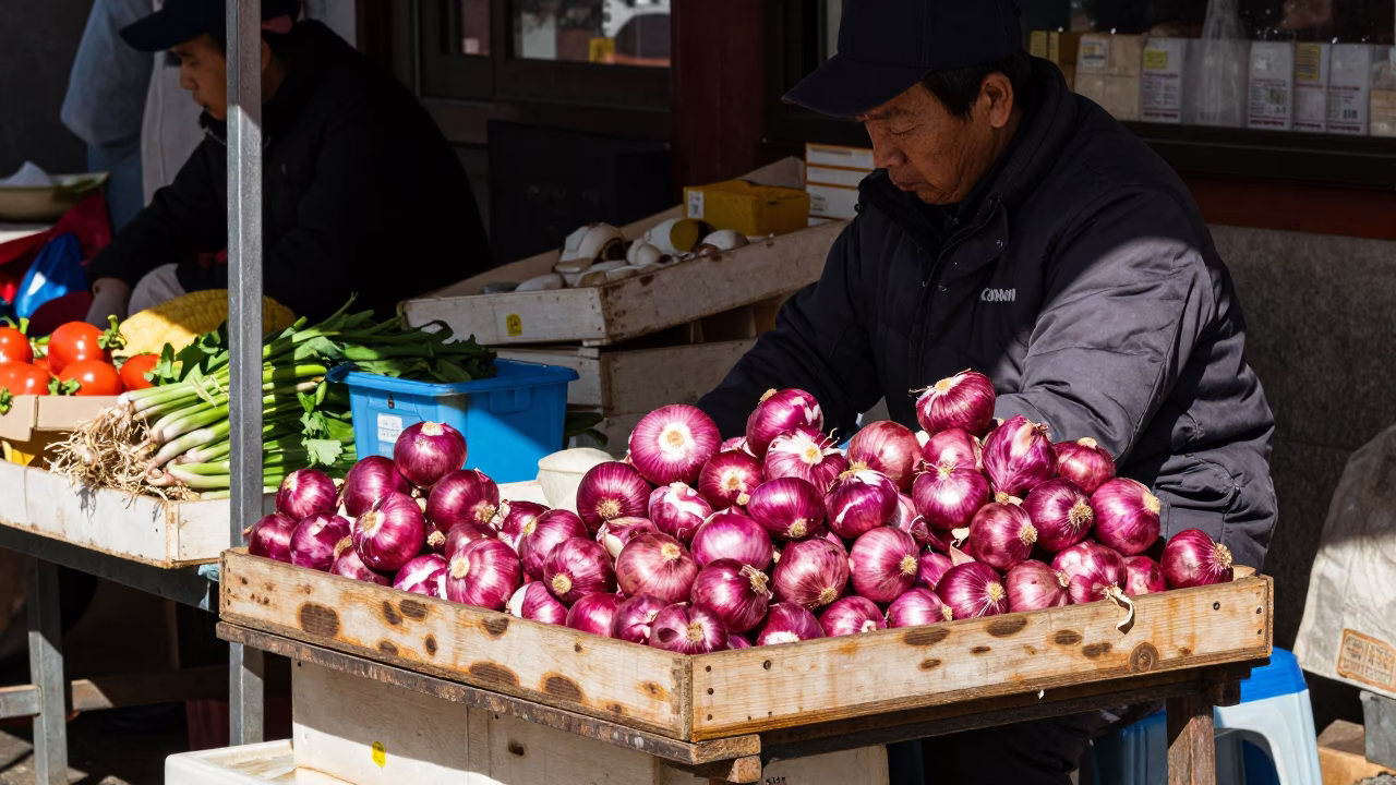 Midday Seoul Street Scene with Traditional Market Goods and Urban Background in in Seoul, South Korea