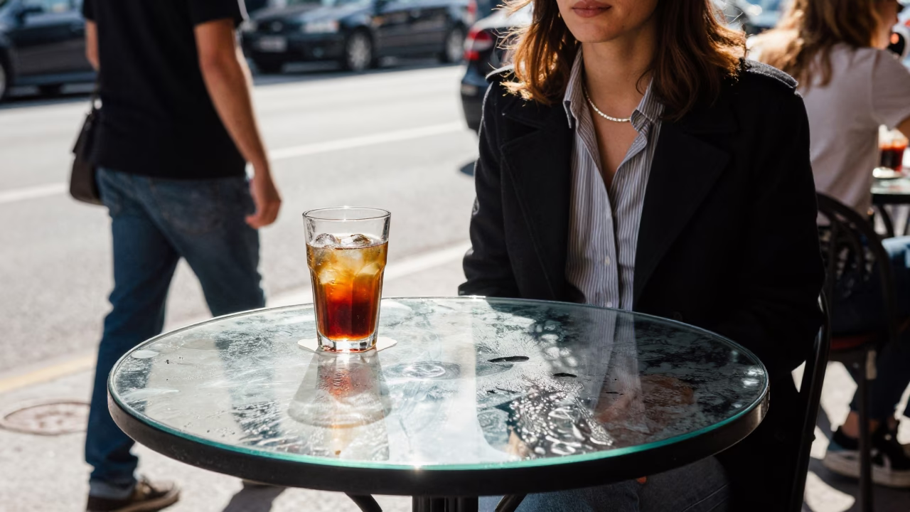 Midday Street Fashion in Buenos Aires Argentina with Condensation and Glass Table in in Buenos Aires, Argentina