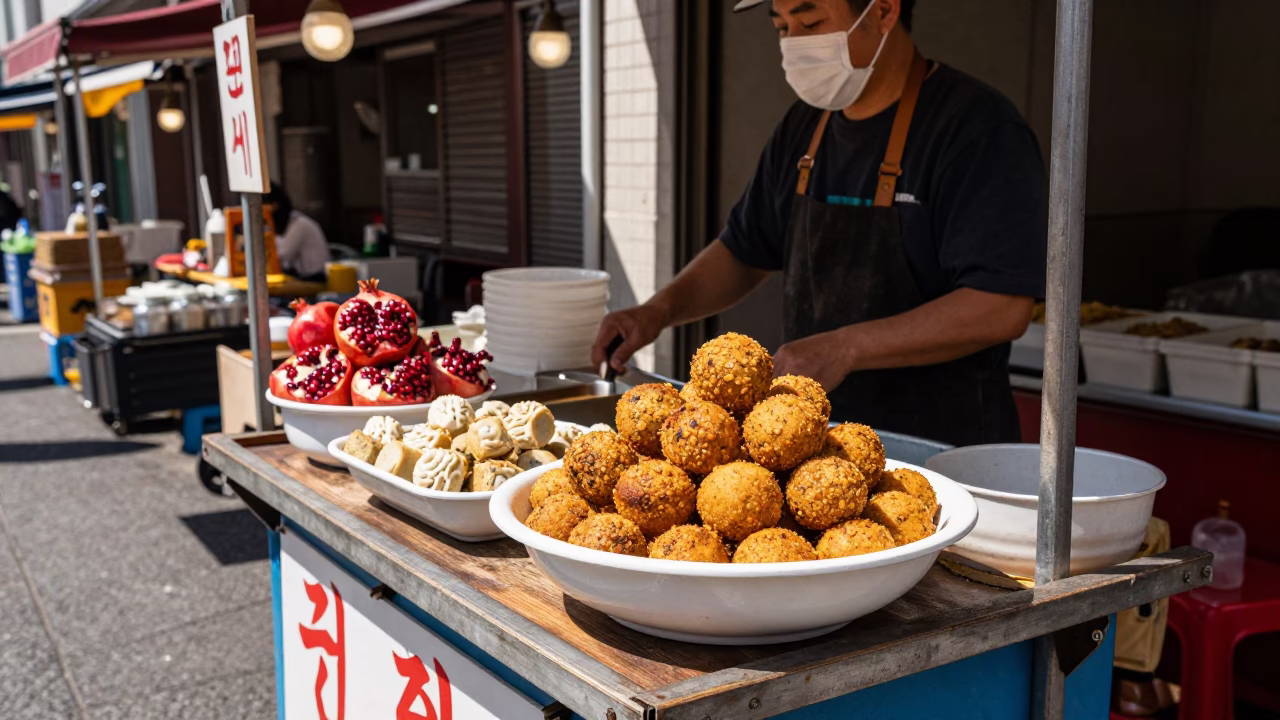 Midday Street Food Scene in Tokyo Japan with Pomegranate and Falafel in in Tokyo, Japan