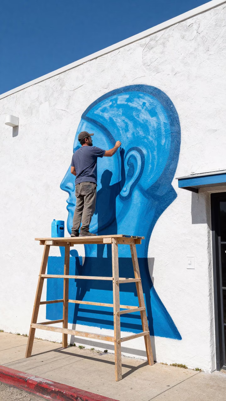 Midday Street Mural Painting in Austin Texas Urban Art Scene in in Austin, Texas, United States