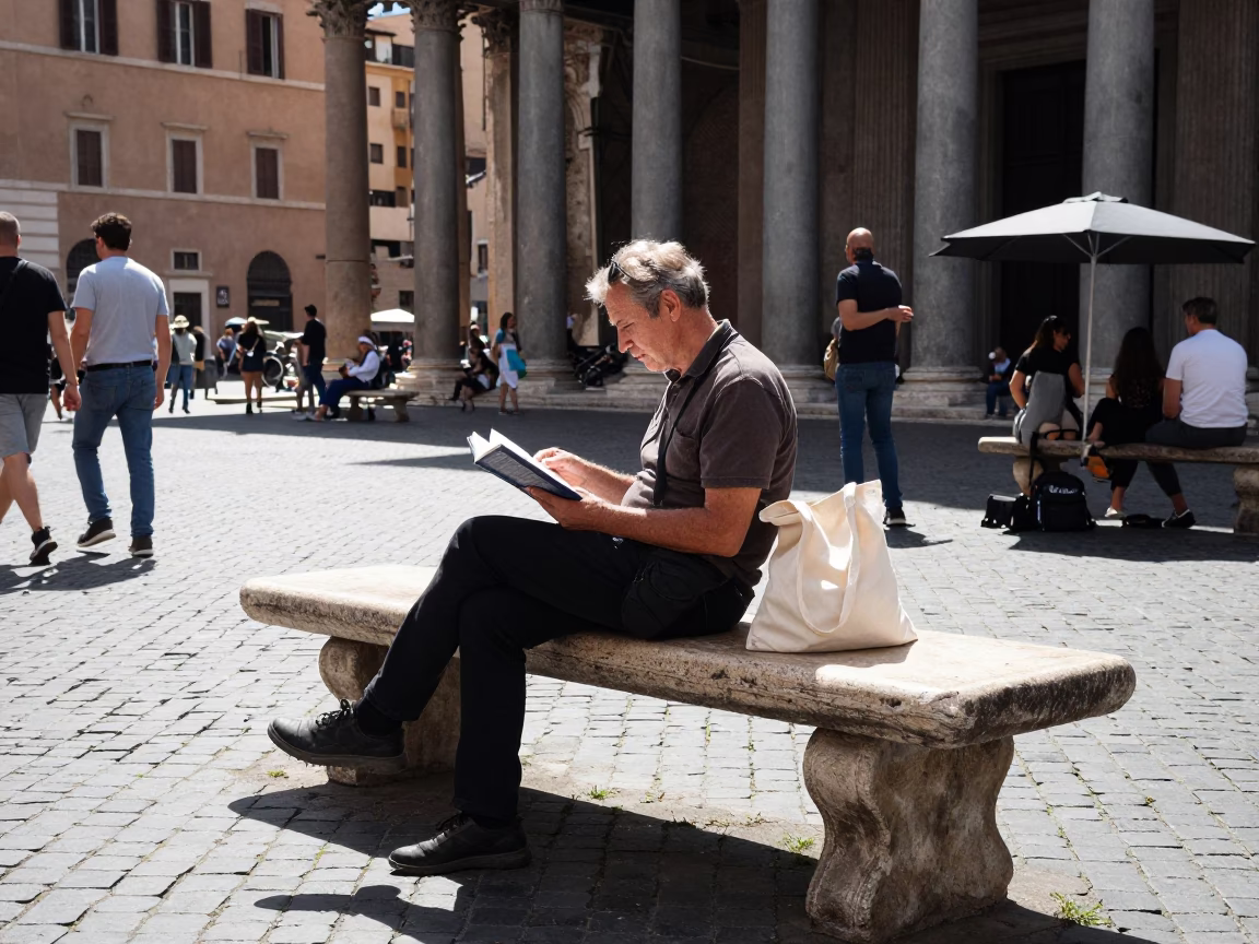Midday Street Photography in Rome Italy capturing candid local life and architectural details in in Rome, Italy