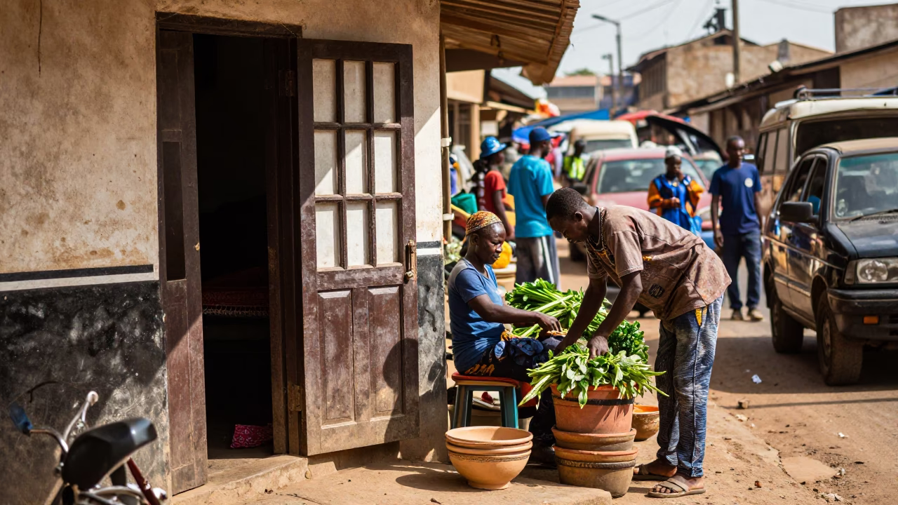 Midday Street Scene in Accra Ghana with Ceramic Bowl and Window Light in in Accra, Ghana