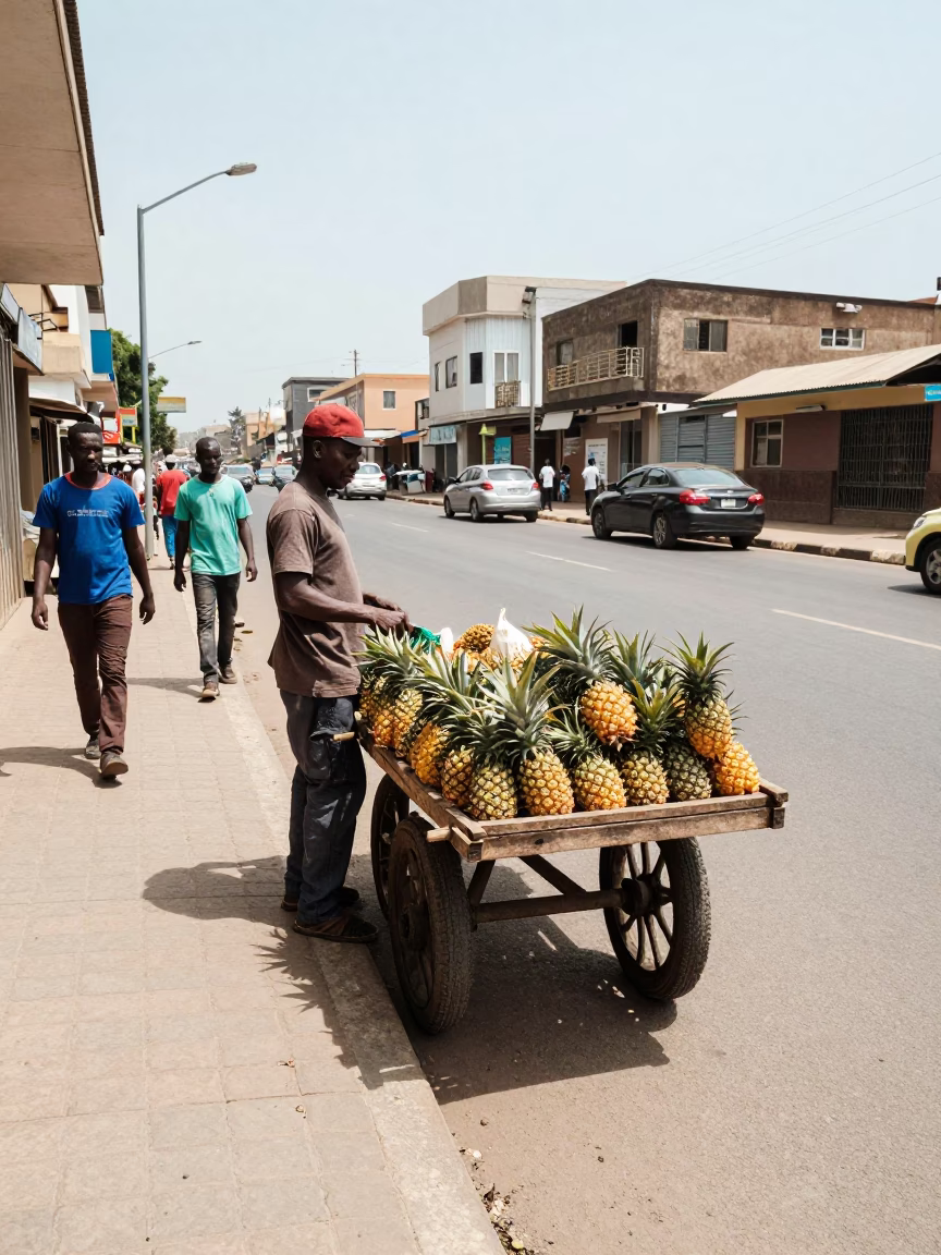 Midday Street Scene in Accra Ghana with Vendor and Local Life in in Accra, Ghana