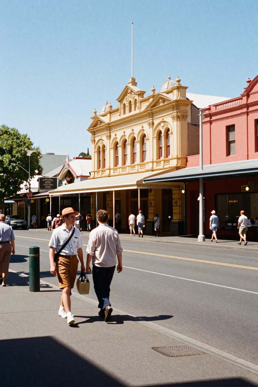 Midday Street Scene in Adelaide South Australia with Vintage 1960s Aesthetic in in Adelaide, South Australia, Australia