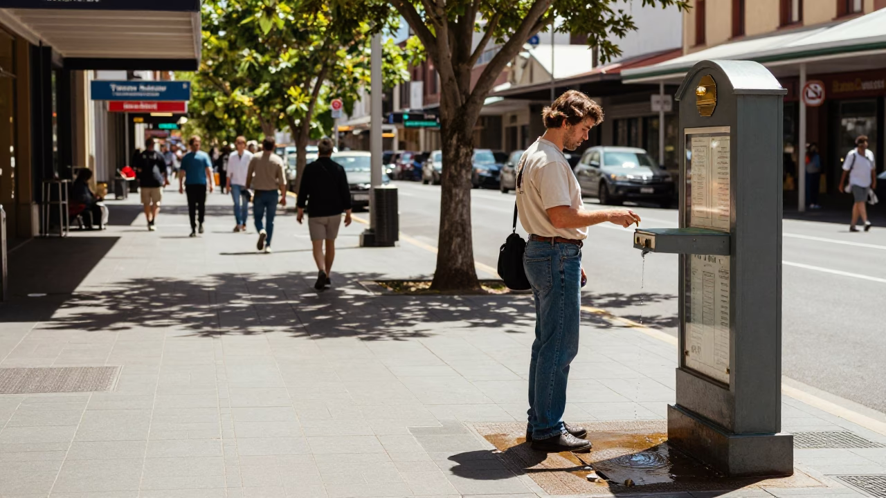 Midday Street Scene in Adelaide South Australia with Vintage 1990s Details in in Adelaide, South Australia, Australia