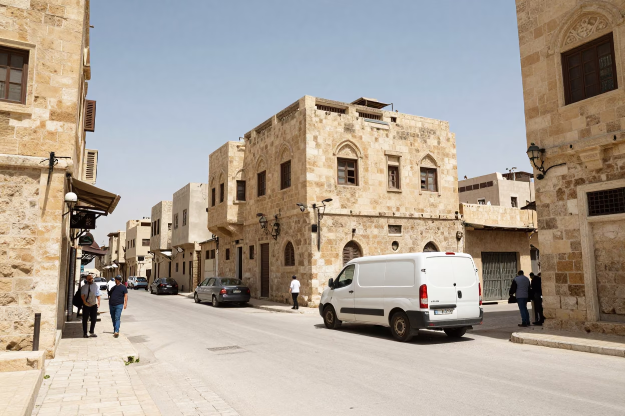Midday Street Scene in Amman Jordan with Stone Architecture and Local Activity in in Amman, Jordan