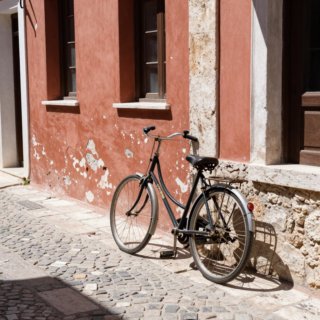 Midday Street Scene in Athens Greece with Vintage Bicycle and Salt Shaker in in Athens, Greece