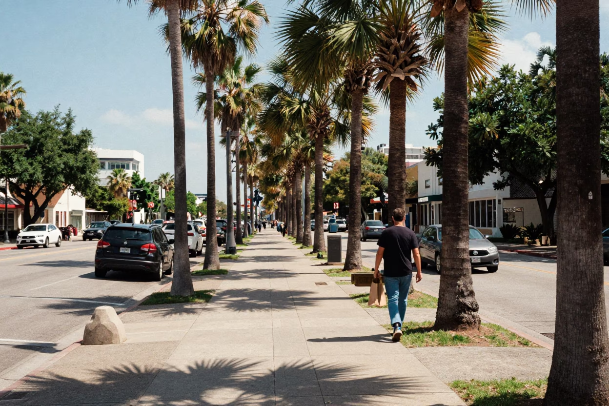 Midday Street Scene in Austin Texas with Palm Trees and Urban Activity in in Austin, Texas, United States