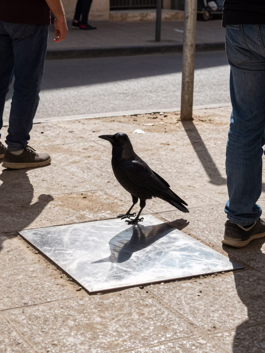 Midday Street Scene in Beirut Lebanon with Crow and Brushed Steel Detail in in Beirut, Lebanon