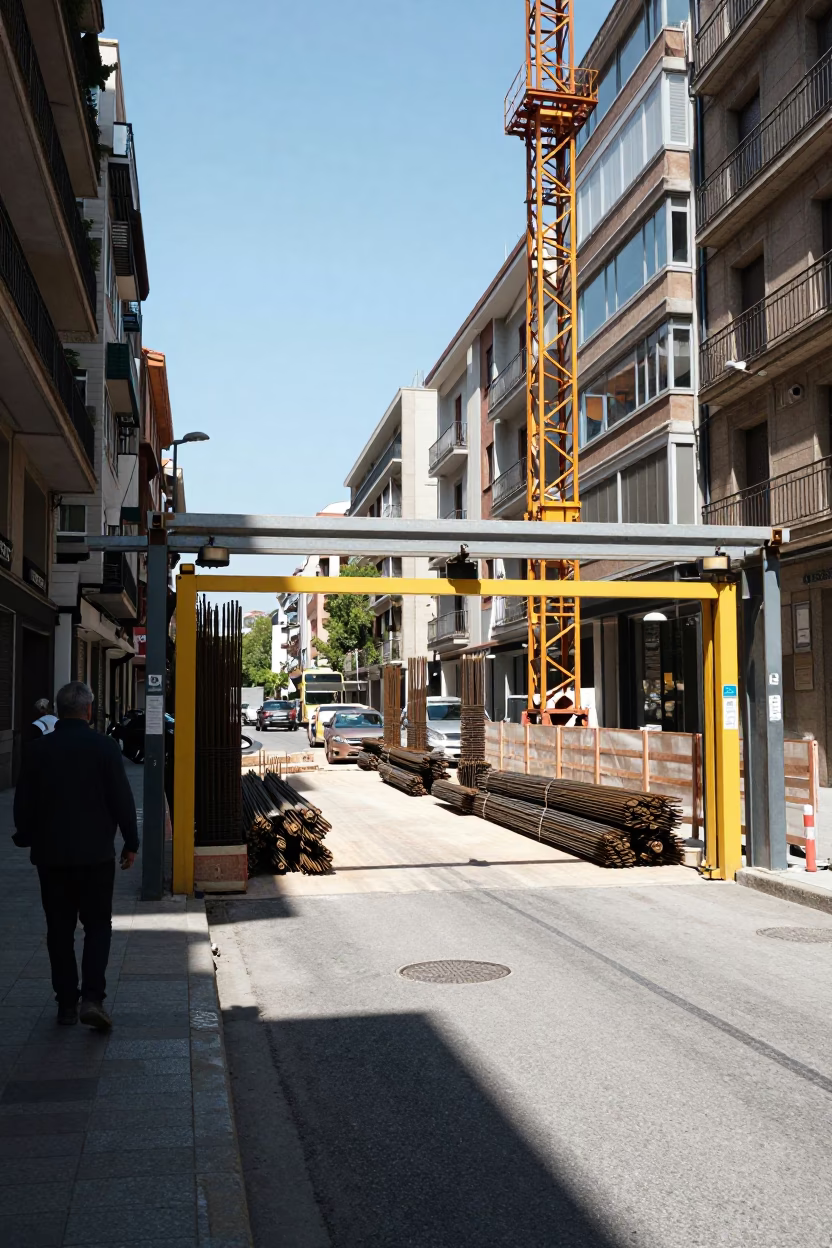 Midday Street Scene in Bilbao Spain with Construction Site and Urban Details in in Bilbao, Spain