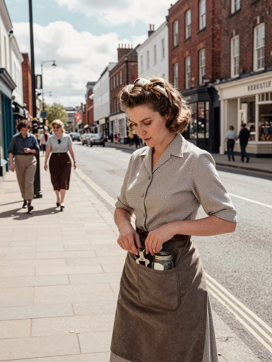 Midday Street Scene in Bristol UK with Vintage 1950s Charm and Local Details in in Bristol, United Kingdom