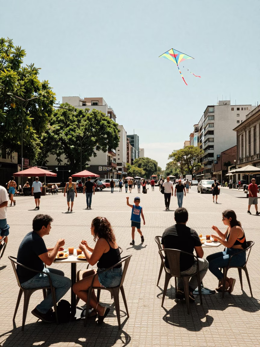 Midday Street Scene in Buenos Aires Argentina with Kites and Urban Life in in Buenos Aires, Argentina