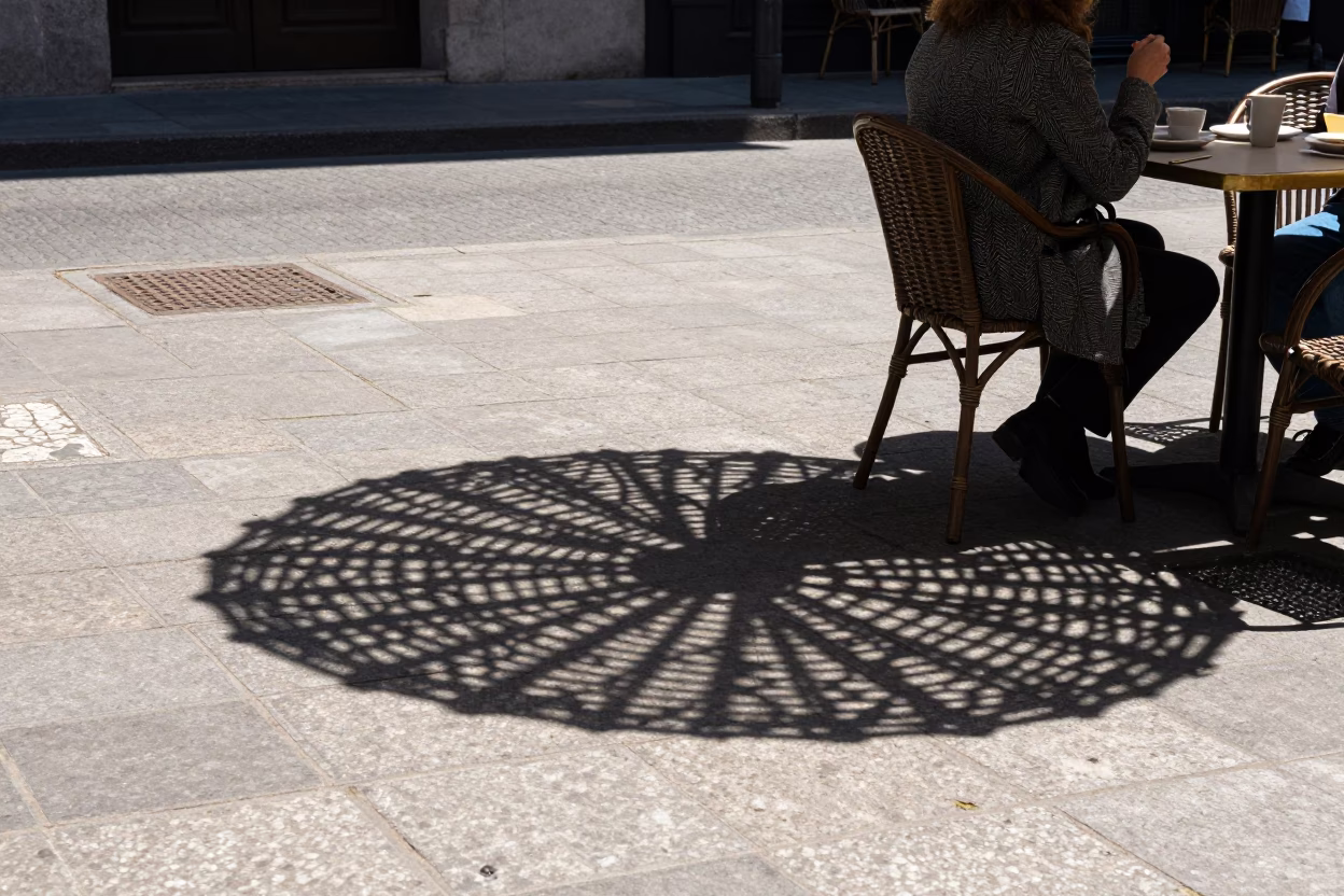 Midday Street Scene in Buenos Aires with Wicker Shadow and Dish Towel in in Buenos Aires, Argentina