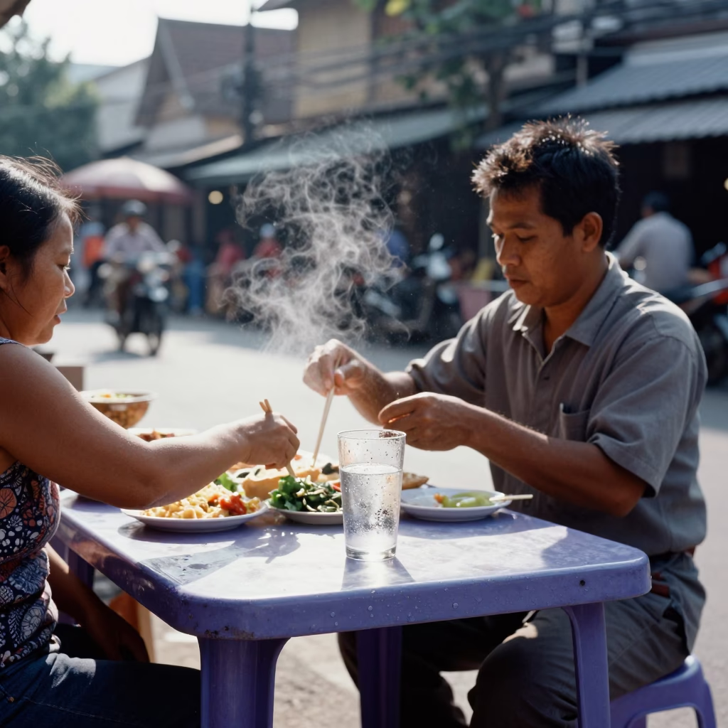 Midday Street Scene in Chiang Mai Thailand with Local Vendor and Condensation in in Chiang Mai, Thailand