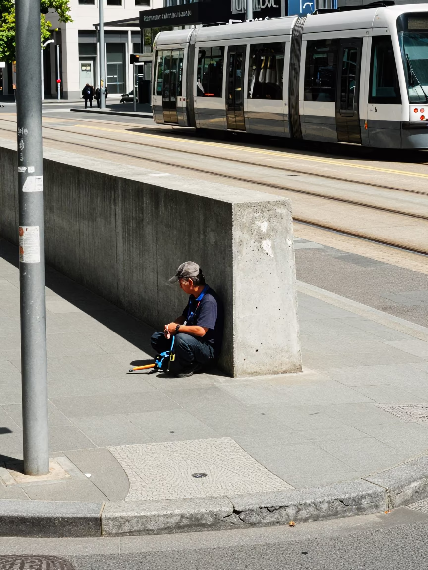 Midday Street Scene in Christchurch New Zealand with Garden Shears and Concrete in in Christchurch, New Zealand