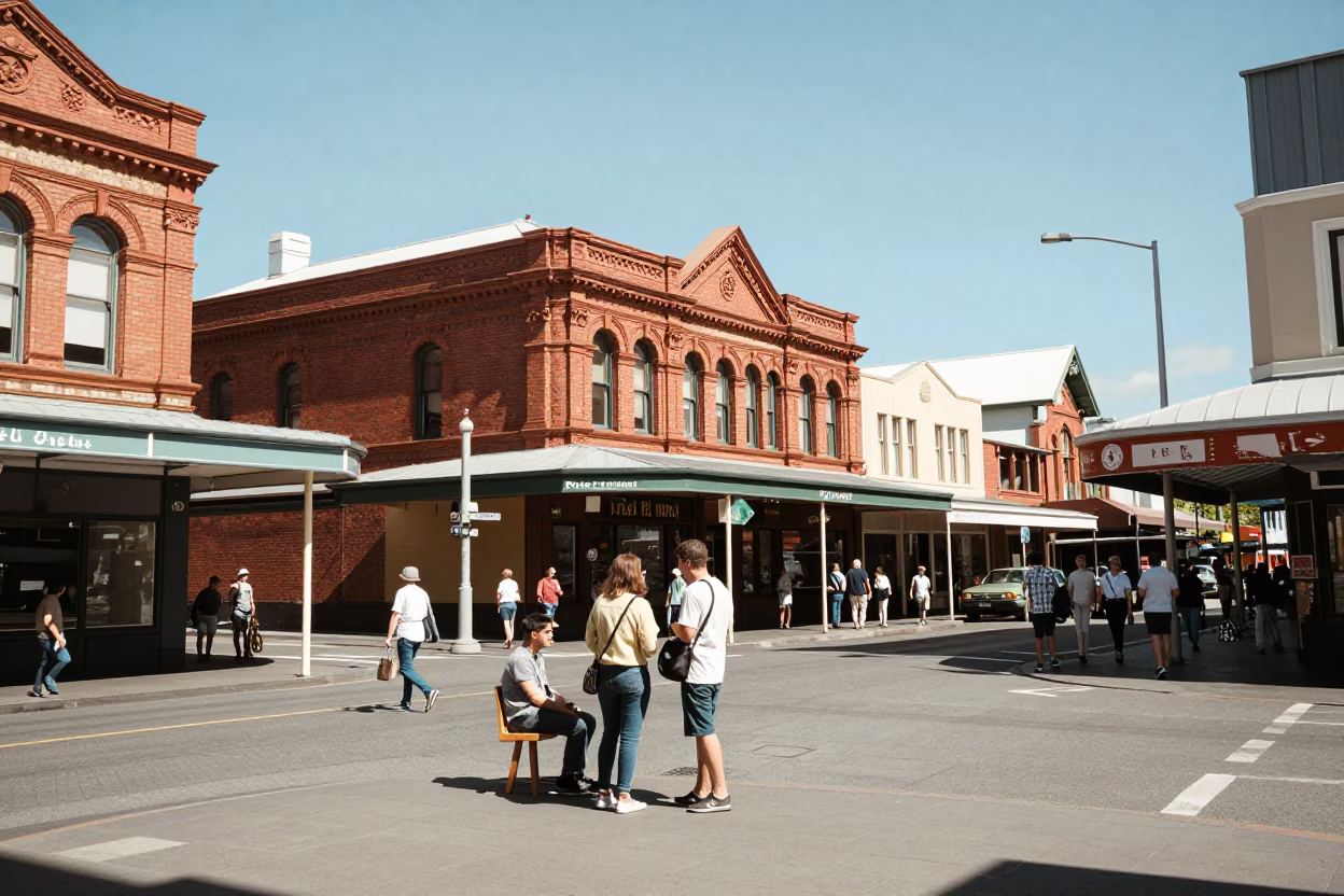 Midday Street Scene in Christchurch New Zealand with Vintage 1960s Atmosphere in in Christchurch, New Zealand