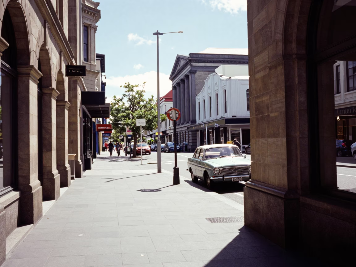 Midday Street Scene in Christchurch New Zealand with Vintage Details in in Christchurch, New Zealand