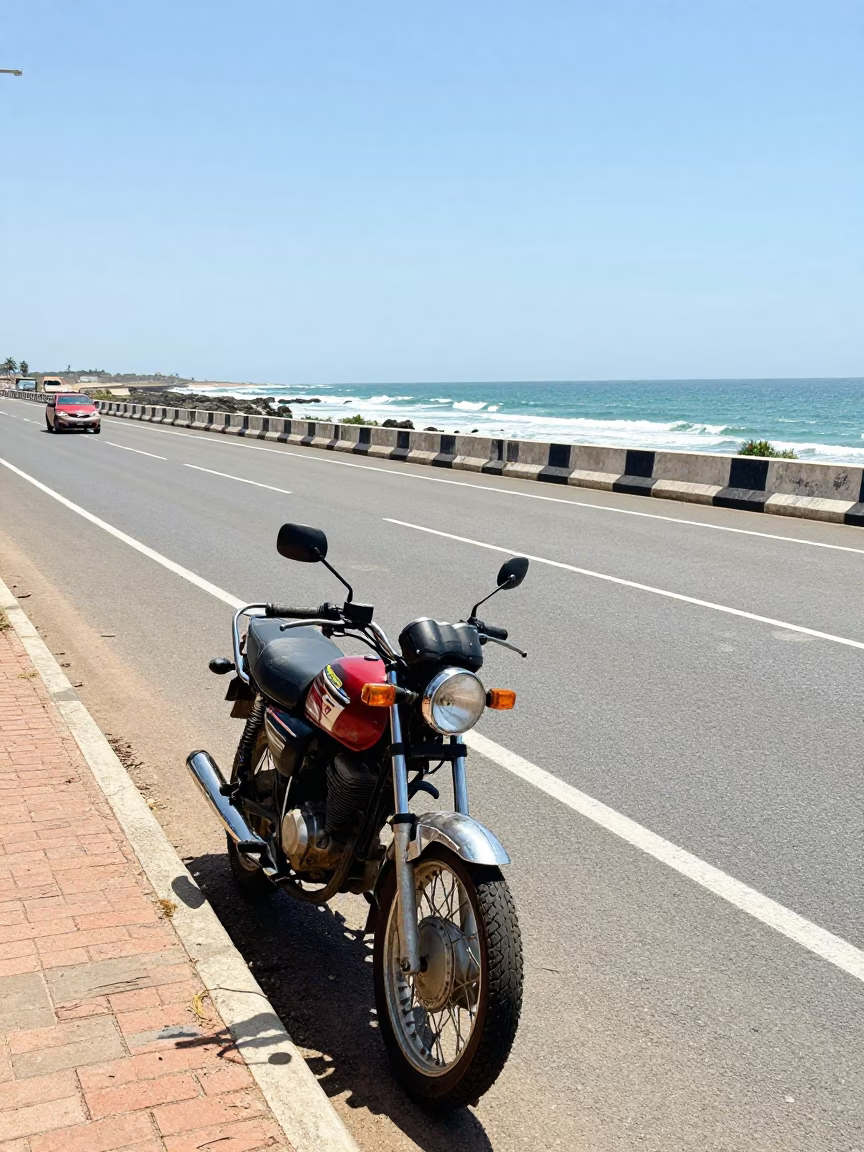Midday Street Scene in Durban South Africa with Motorcycle and Coastal Highway Elements in in Durban, South Africa