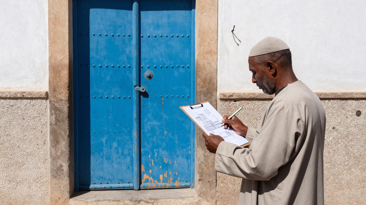 Midday Street Scene in Essaouira Morocco with Clipboard and Wall Hook in in Essaouira, Morocco