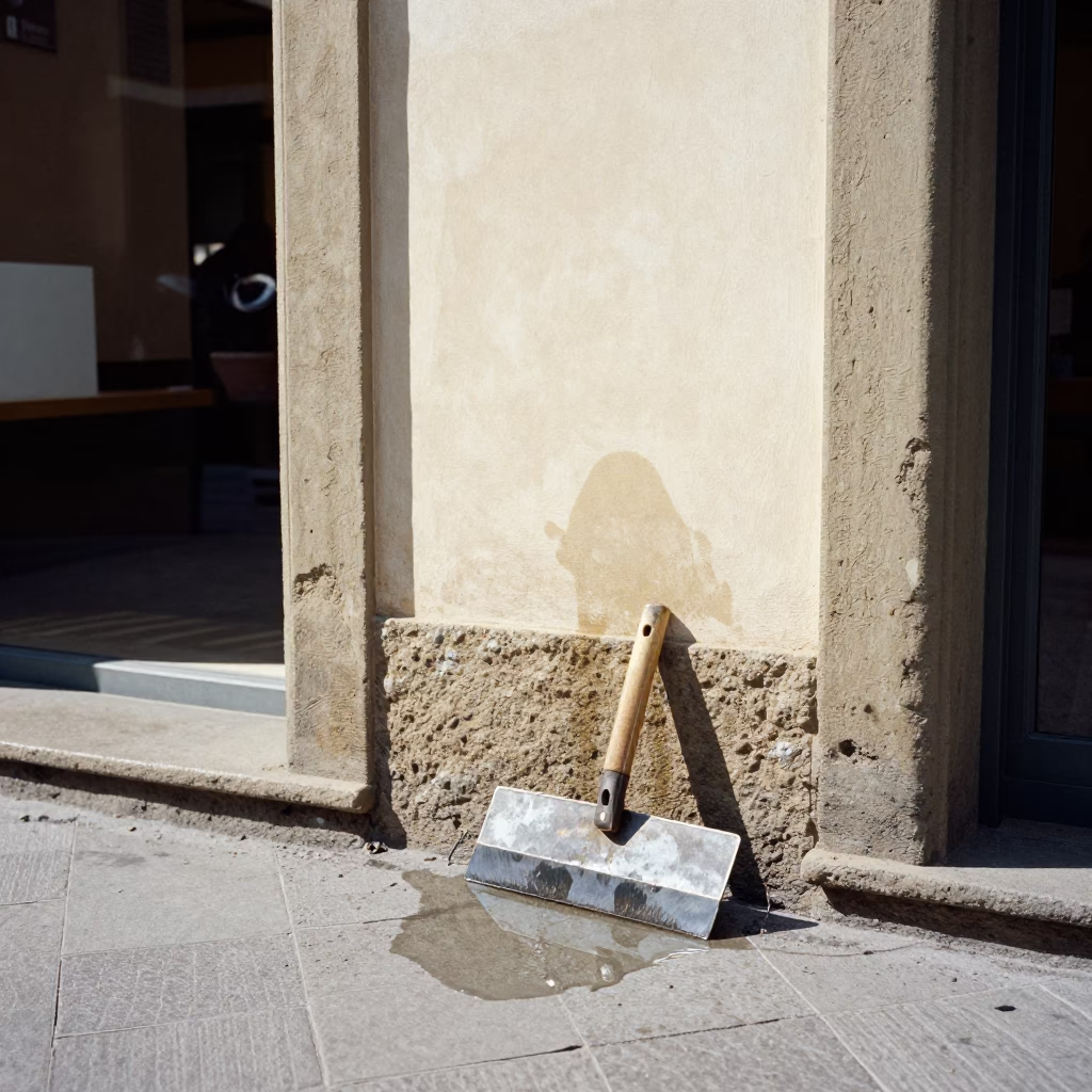 Midday Street Scene in Florence Italy Featuring Boot Scraper and Water Marks on Plaster in in Florence, Italy