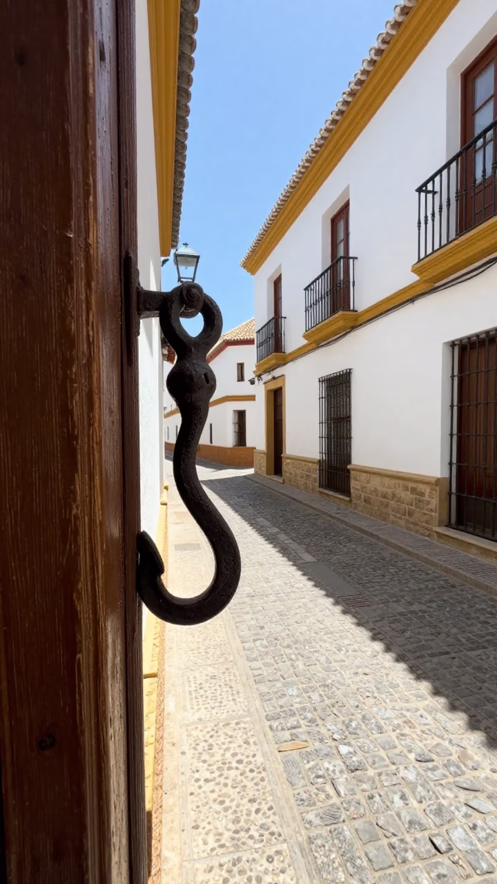 Midday Street Scene in Granada Spain with Iron Hook and Tea Stains in in Granada, Spain