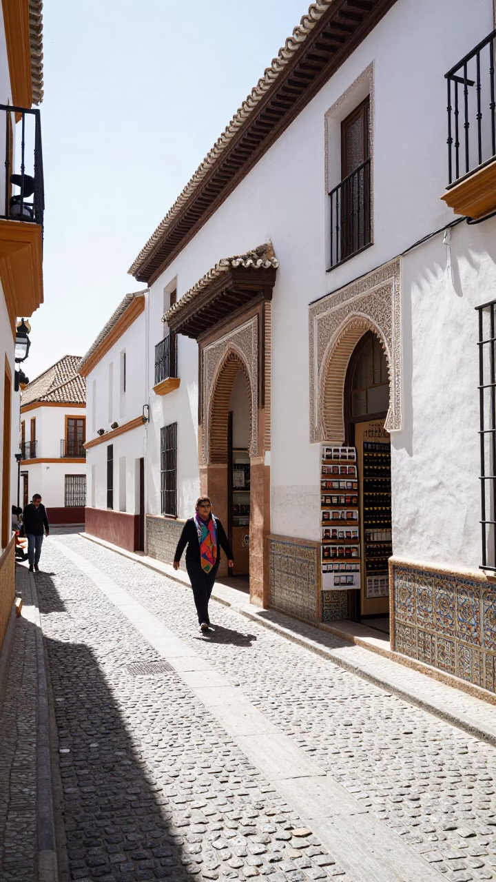 Midday Street Scene in Granada Spain with Traditional Architecture and Local Life in in Granada, Spain