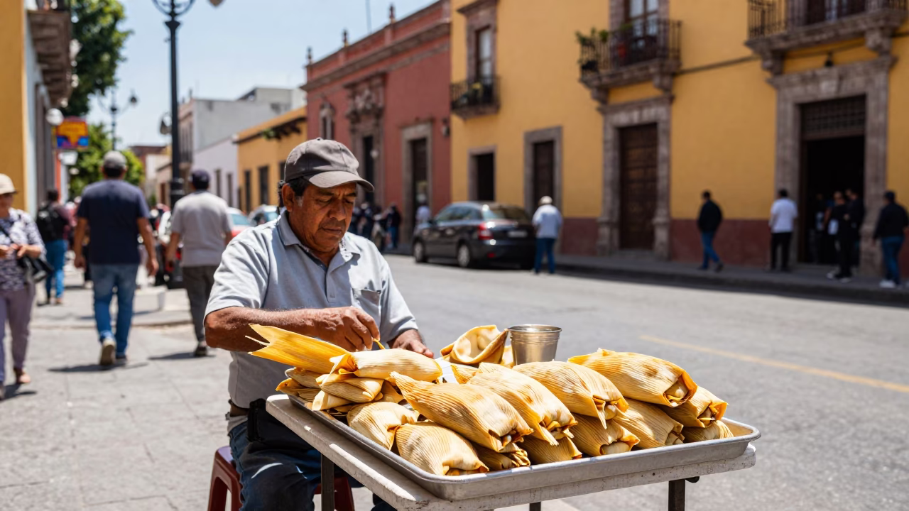 Midday Street Scene in Guadalajara Mexico with Local Food and Urban Details in in Guadalajara, Mexico