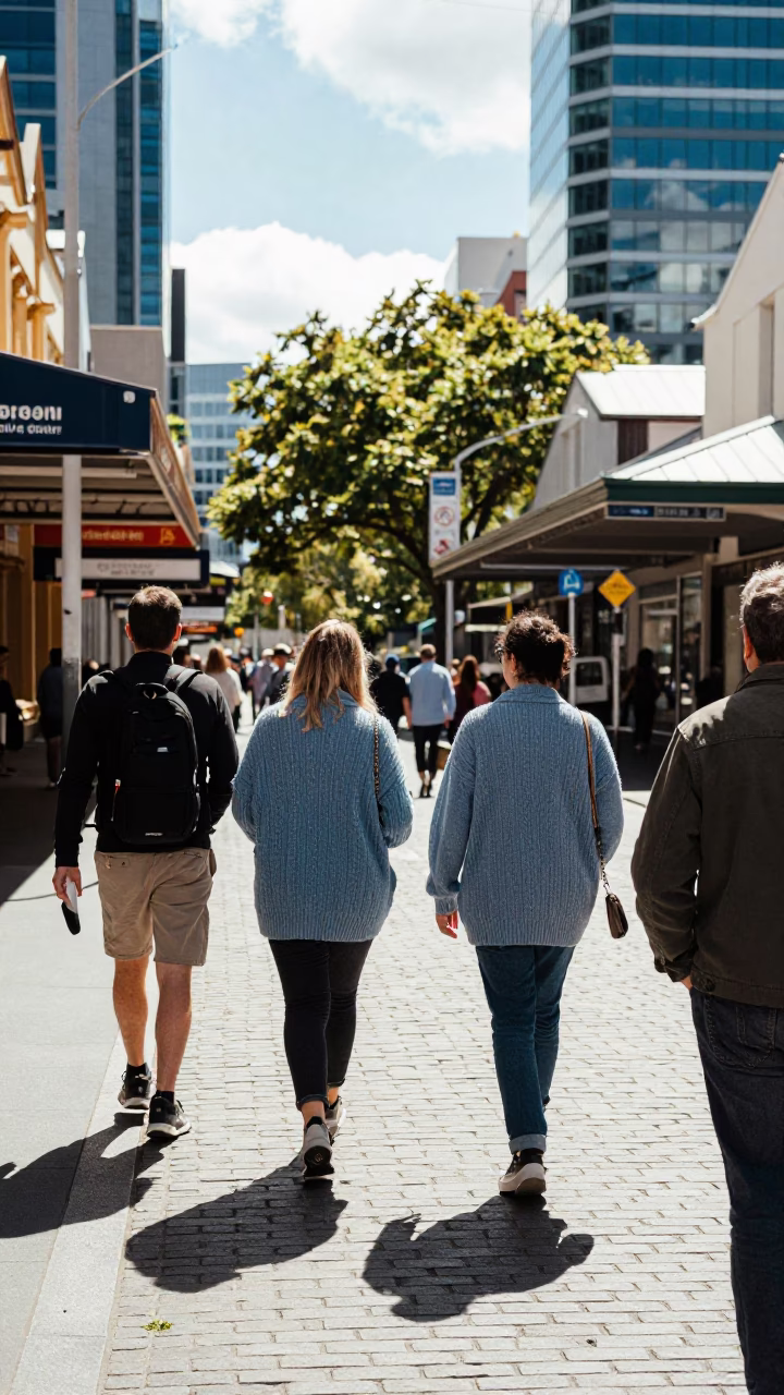 Midday Street Scene in Hobart Tasmania Australia with Cardigans and Urban Life in in Hobart, Tasmania, Australia