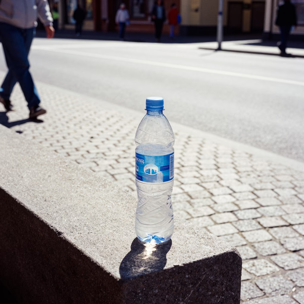 Midday Street Scene in Hobart Tasmania with Water Bottle and Steel Bucket in in Hobart, Tasmania, Australia