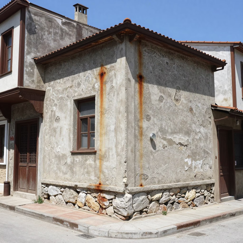 Midday Street Scene in Izmir Turkey with Rust and Concrete Details in in Izmir, Turkey
